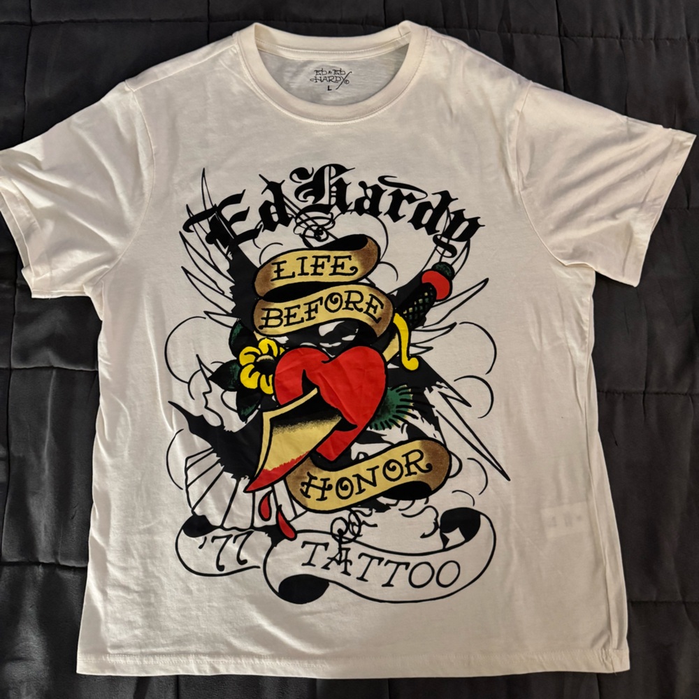 Ed Hardy White Tattoo Graphic Tee NWOT